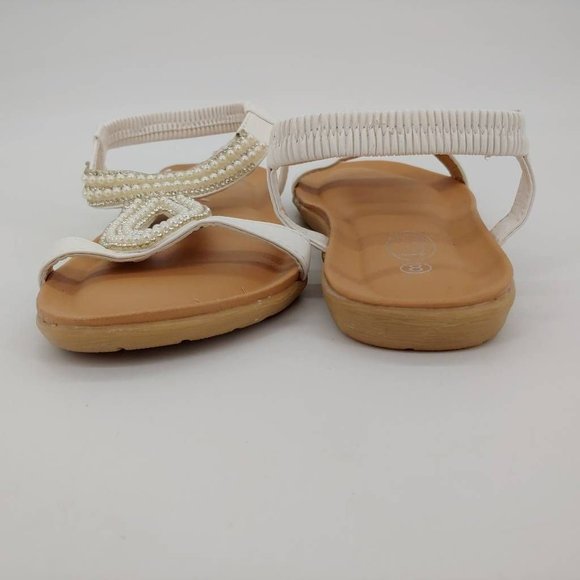 Karyns Womens‎ Ankle Strap Sandals White Brown Beaded Elastic 8 New - Picture 3 of 11